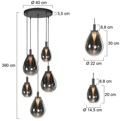 Steinmex Hanglampen|Glazen Hanglamp|Edgar 5-lichts getrapte Hanglamp Smoke Glas