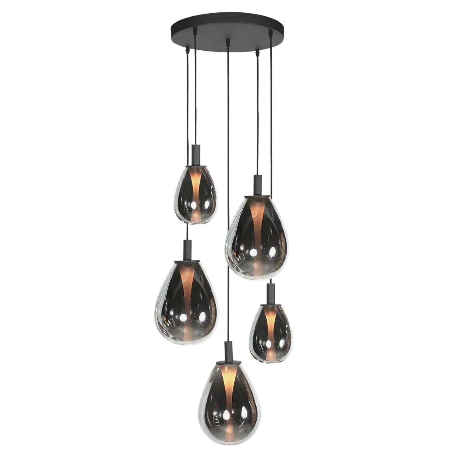 Steinmex Hanglampen|Glazen Hanglamp|Edgar 5-lichts getrapte Hanglamp Smoke Glas