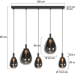 Steinmex Hanglampen|Glazen Hanglamp|Edgar 5-lichts Hanglamp Smoke Glas