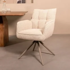 Label51 Eetkamerstoelen|Eetkamerstoel Amalfi Naturel Boucle met Taupe poot