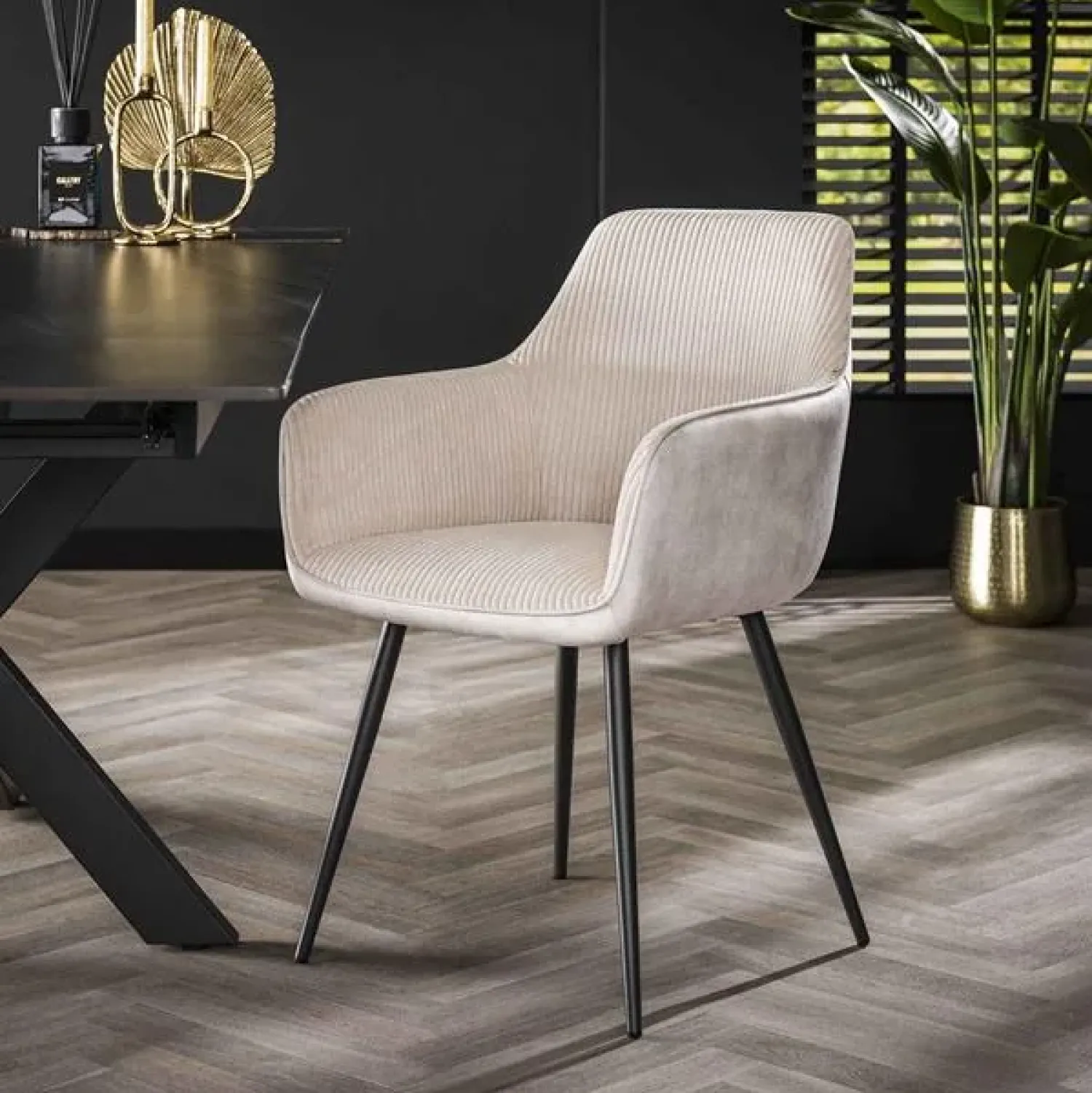 Kalfort Eetkamerstoelen|Eetkamerstoel Angie Ribstof Gebroken 57cm Wit