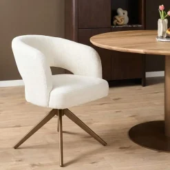 Furndea Eetkamerstoelen|Eetkamerstoel Lana Gebroken wit met bronzen poot