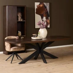 Furndea Eettafels|Eettafel Martin Deens ovaal Walnoot Zwarte poot 200cm