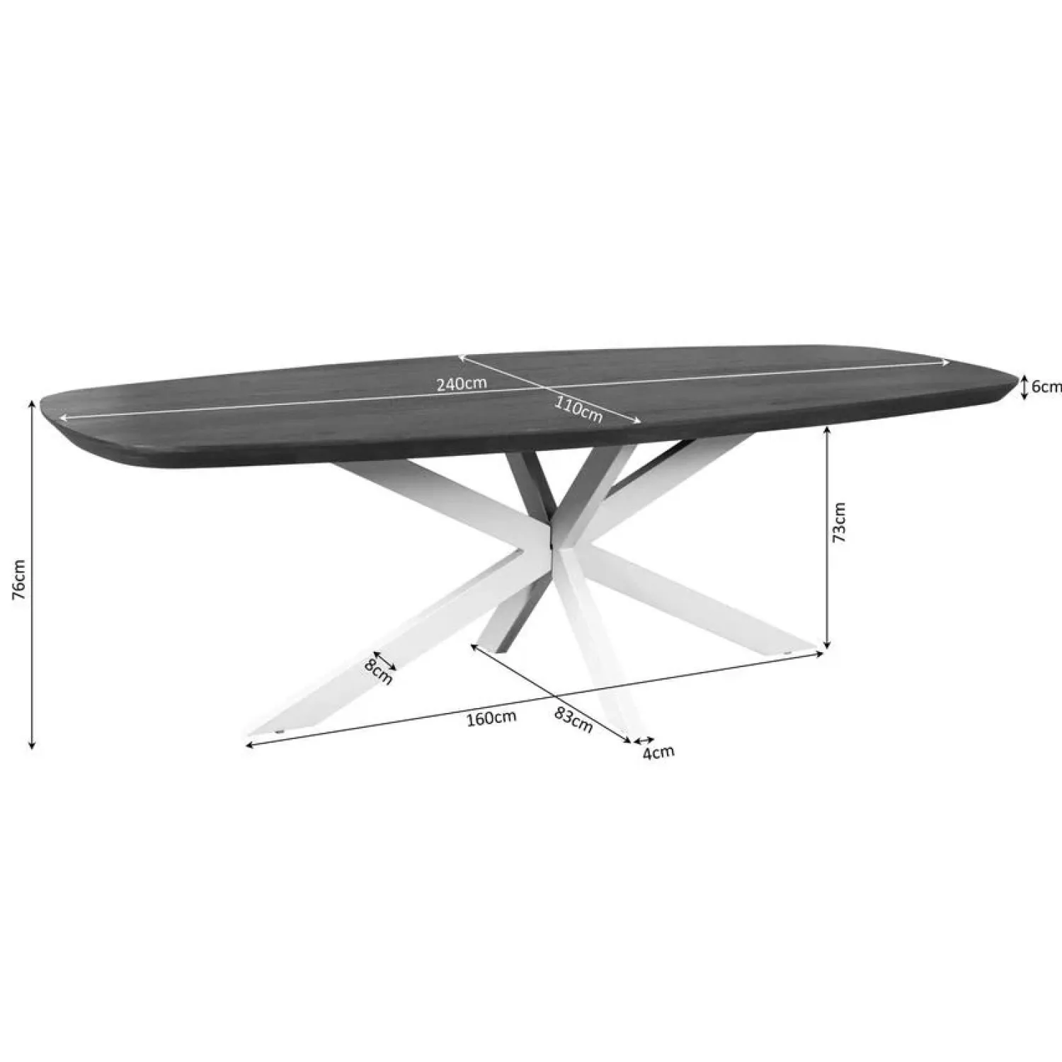 Furndea Eettafels|Eettafel Martin Deens ovaal Walnoot Zwarte poot 240cm