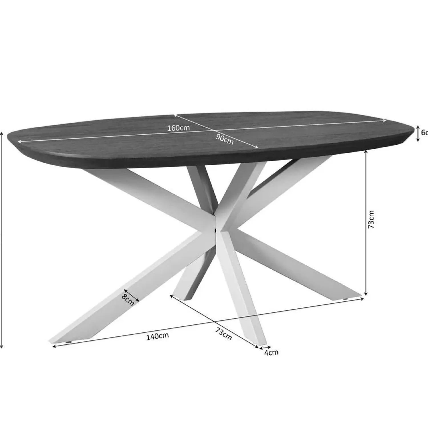 Furndea Eettafels|Eettafel Martin Deens ovaal Walnoot Zwarte poot 160cm