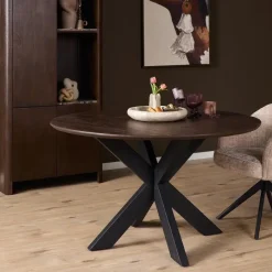 Furndea Eettafels|Eettafel Martin rond Walnoot Zwarte poot 150cm