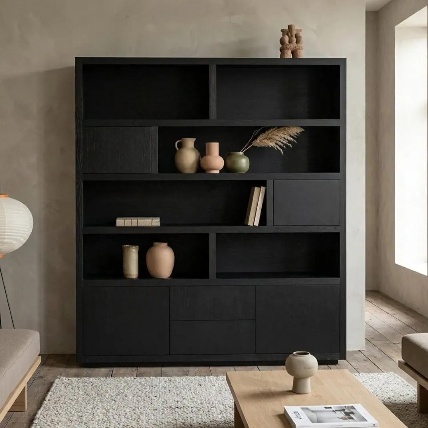 Eleonora Vakkenkasten|Boekenkasten|vakkenkast Helsinki 200cm zwart