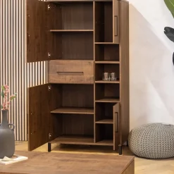 Maison Madera Wandkasten|Industriele Kasten|Elowen Wandkast hoog 4-deurs Donkerbruin 94cm