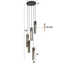 Kalfort Hanglampen|Elvira 5-lichts Hanglamp getrapt Zwart