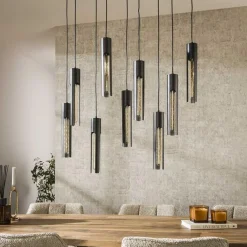 Kalfort Hanglampen|Elvira 9-lichts Hanglamp getrapt Zwart