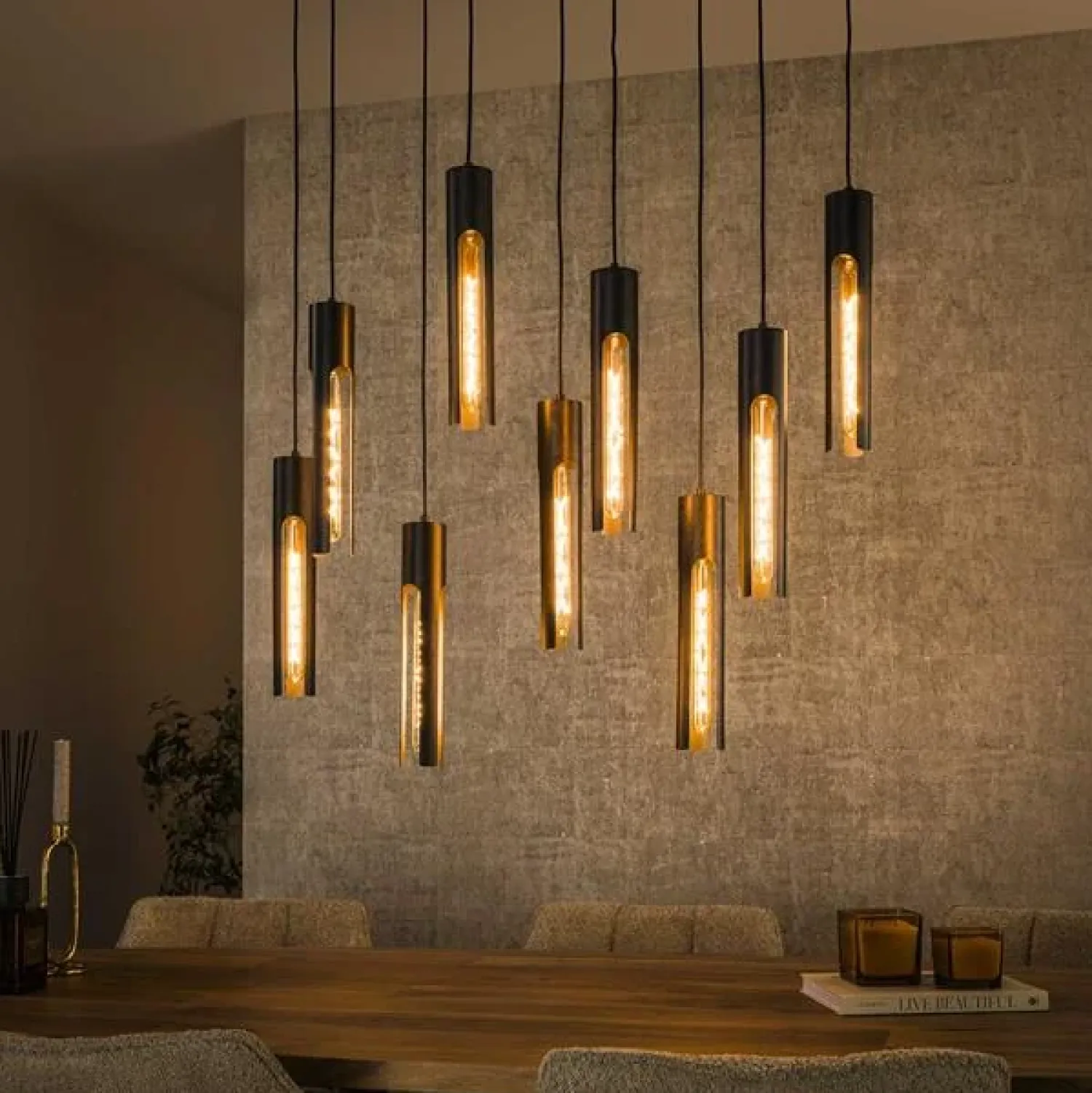 Kalfort Hanglampen|Elvira 9-lichts Hanglamp getrapt Zwart