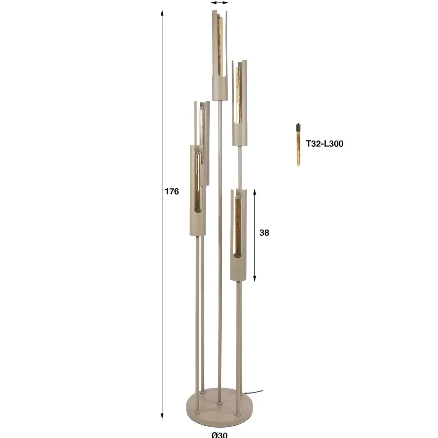 Kalfort Vloerlampen|Elvira 5-lichts Vloerlamp getrapt Beige