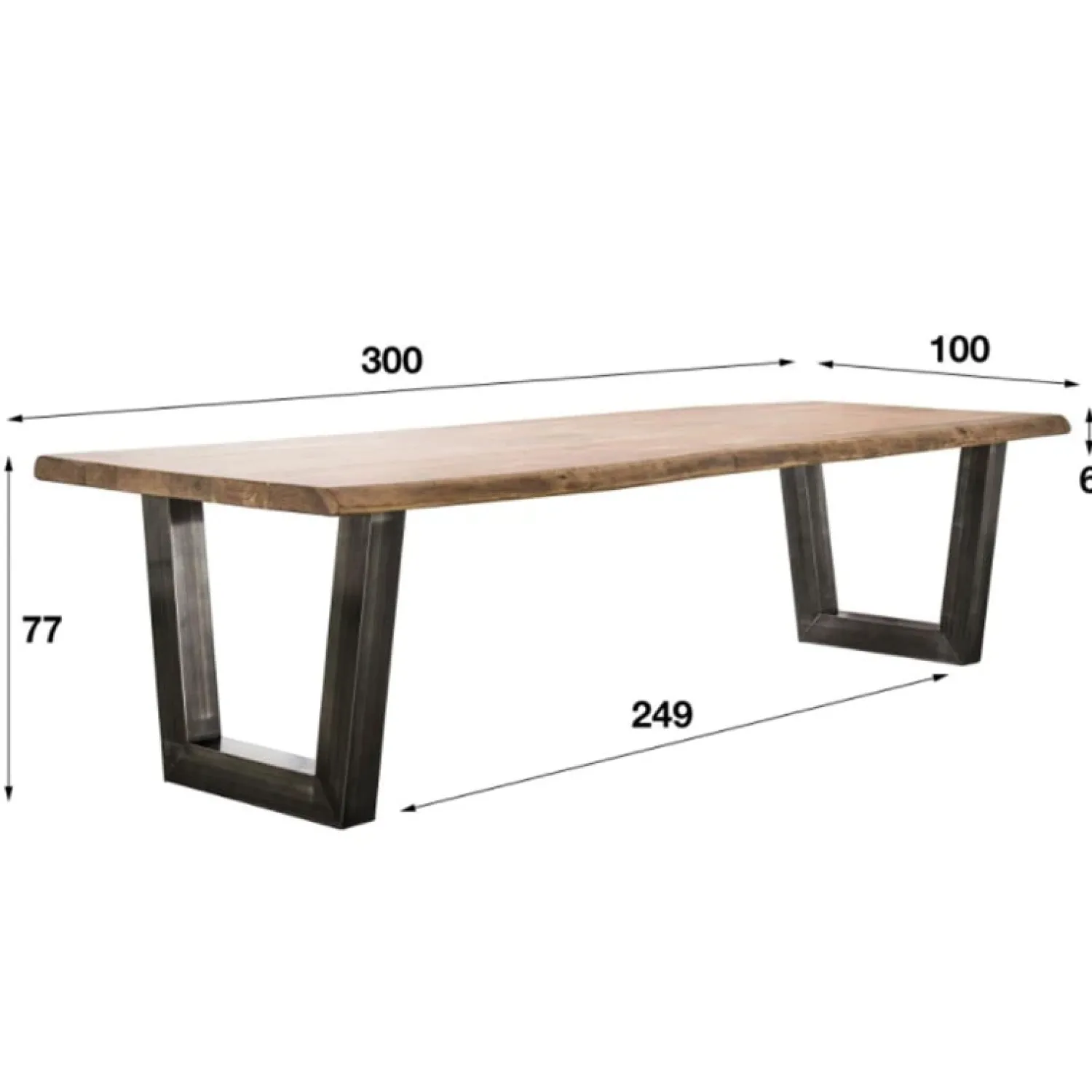 Kalfort Eettafels|Evan eettafel industrieel 300cm 60mm dikte blad acaciahout
