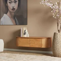 Furndea Industriele Kasten|Tv Meubels|Evi Zwevend Tv meubel Naturel Mangohout 120cm