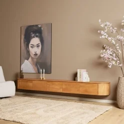 Furndea Industriele Kasten|Tv Meubels|Evi Zwevend Tv meubel Naturel Mangohout 280cm