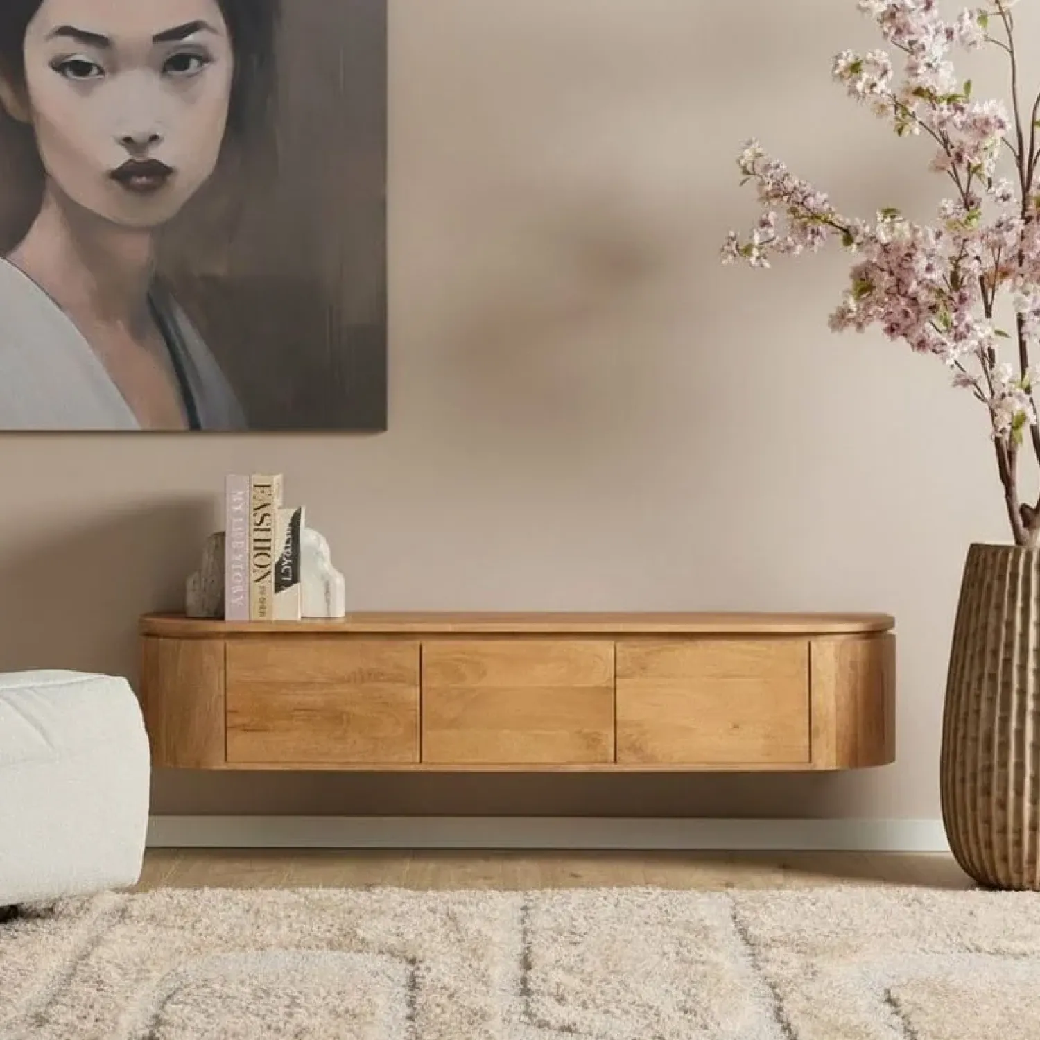 Furndea Industriele Kasten|Tv Meubels|Evi Zwevend Tv meubel Naturel Mangohout 160cm