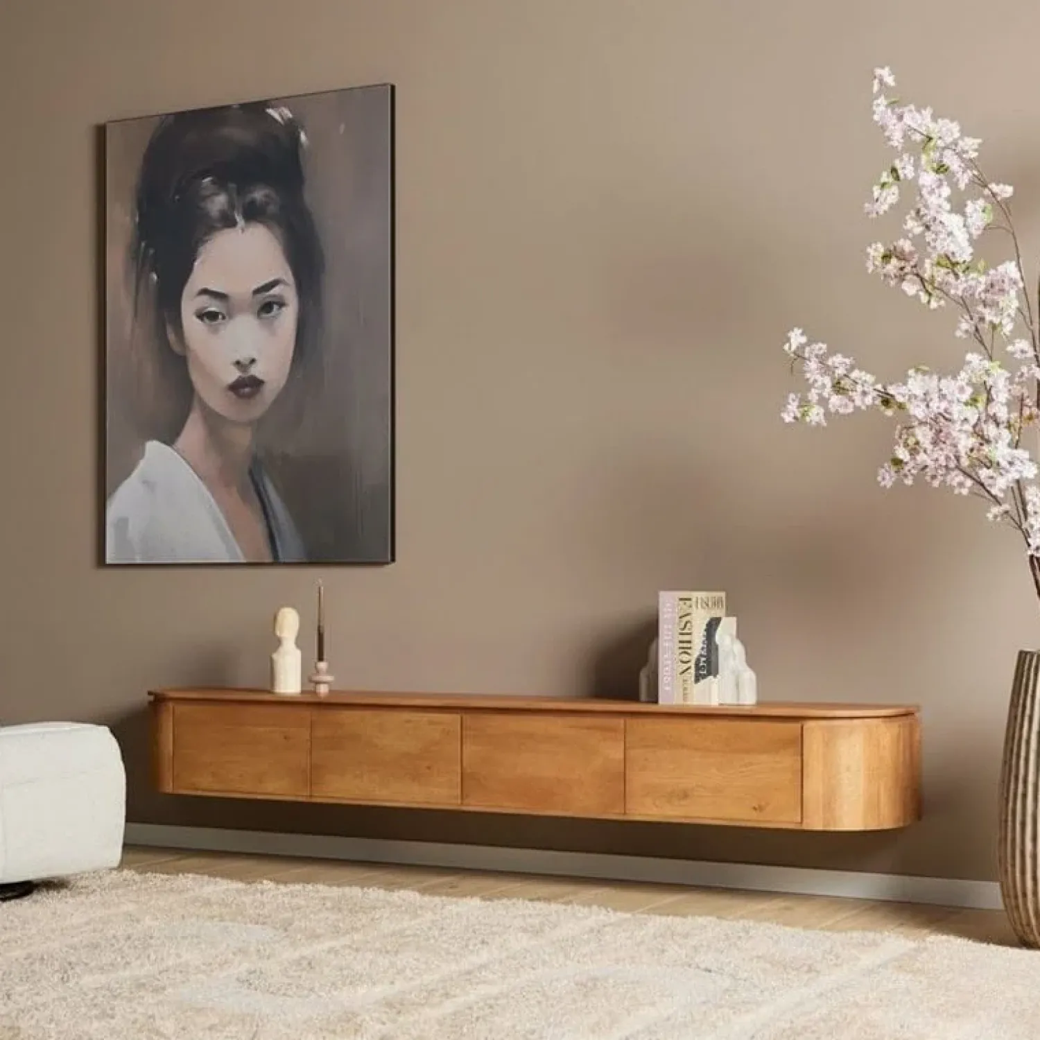 Furndea Industriele Kasten|Tv Meubels|Evi Zwevend Tv meubel Naturel Mangohout 240cm