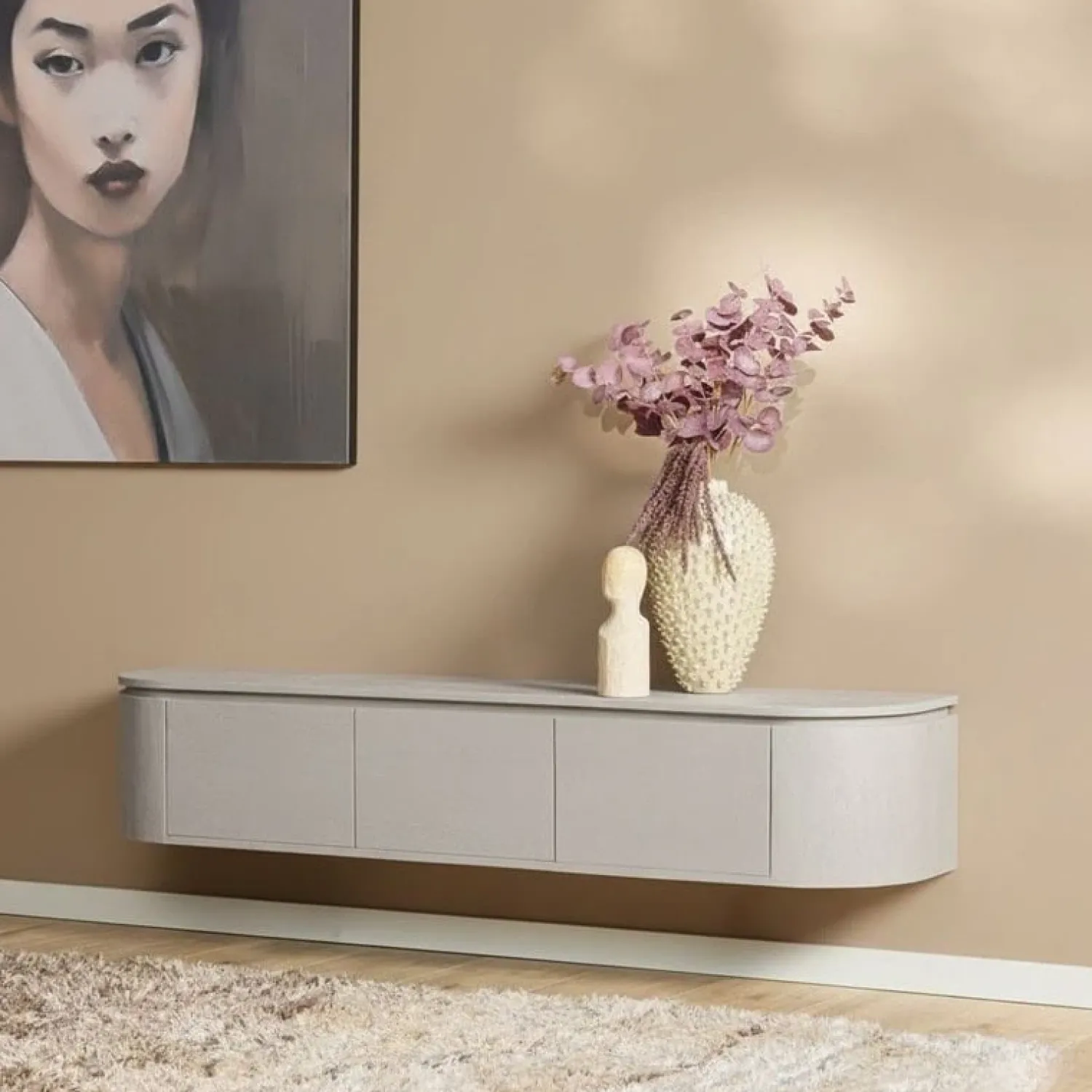 Furndea Industriele Kasten|Tv Meubels|Evi Zwevend Tv meubel Taupe Mangohout 160cm