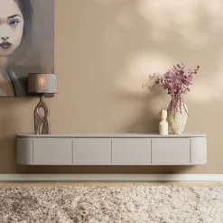 Furndea Industriele Kasten|Tv Meubels|Evi Zwevend Tv meubel Taupe Mangohout 200cm