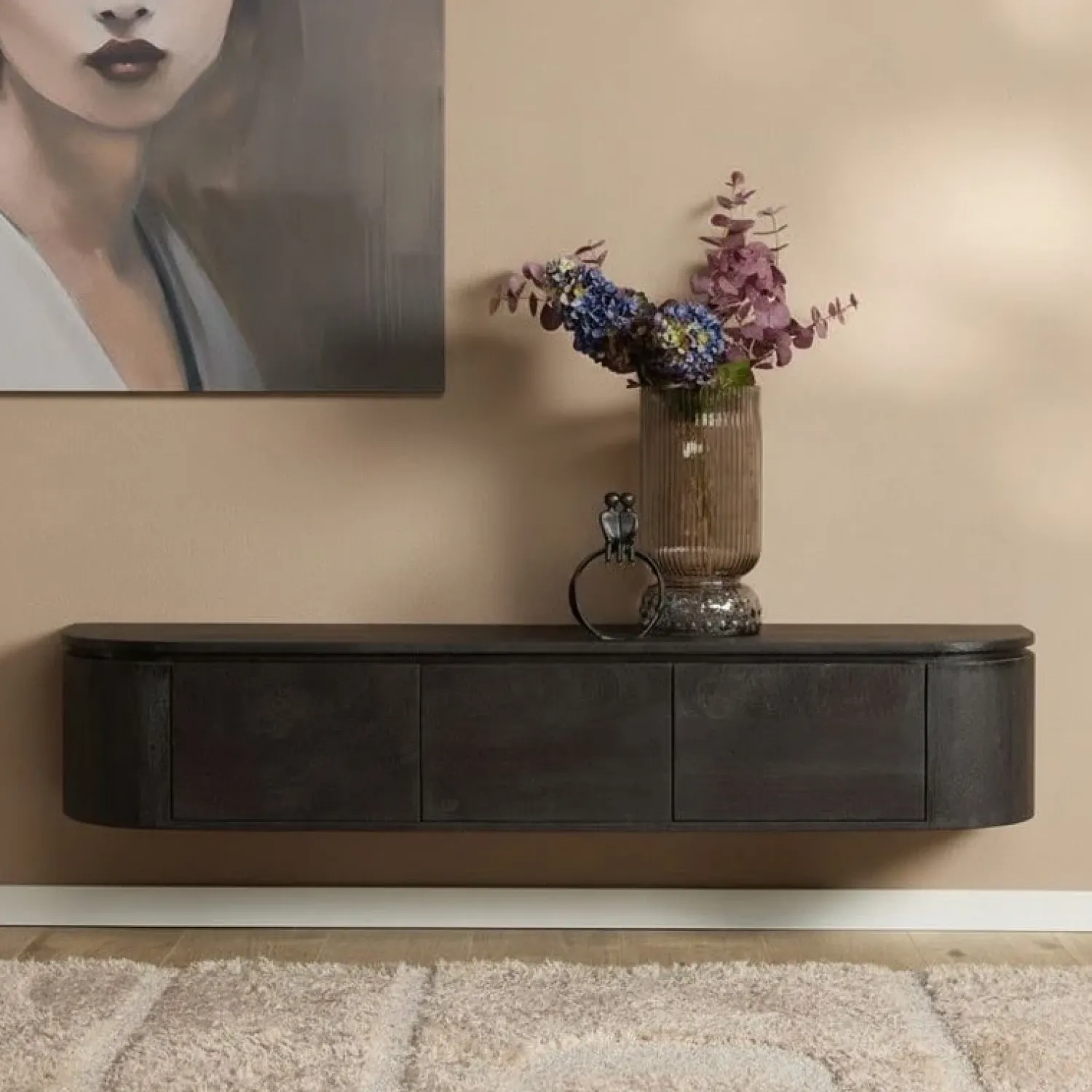 Furndea Industriele Kasten|Tv Meubels|Evi Zwevend Tv meubel Zwart Mangohout 160cm