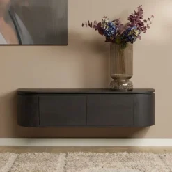 Furndea Industriele Kasten|Tv Meubels|Evi Zwevend Tv meubel Zwart Mangohout 120cm