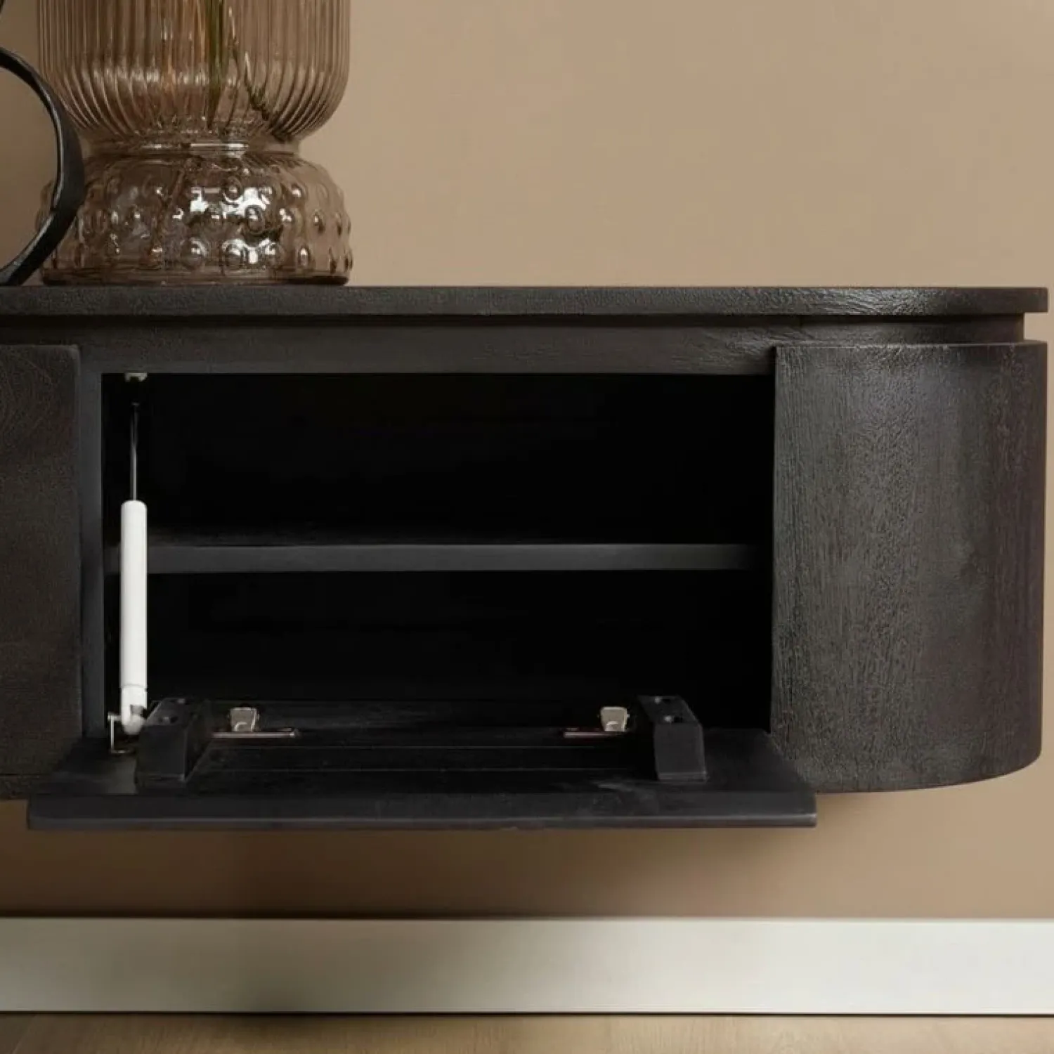 Furndea Industriele Kasten|Tv Meubels|Evi Zwevend Tv meubel Zwart Mangohout 120cm