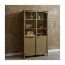 WOOOD Vitrinekasten|Industriele Kasten|Exhibit Vitrinekast metaal khaki 99 cm