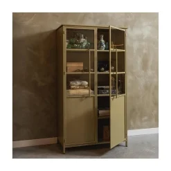 WOOOD Vitrinekasten|Industriele Kasten|Exhibit Vitrinekast metaal khaki 99 cm