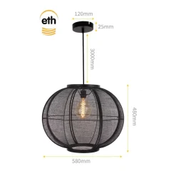 Trading Lighting Hanglampen|Fabric 1-lichts Hanglamp Zwart 58cm