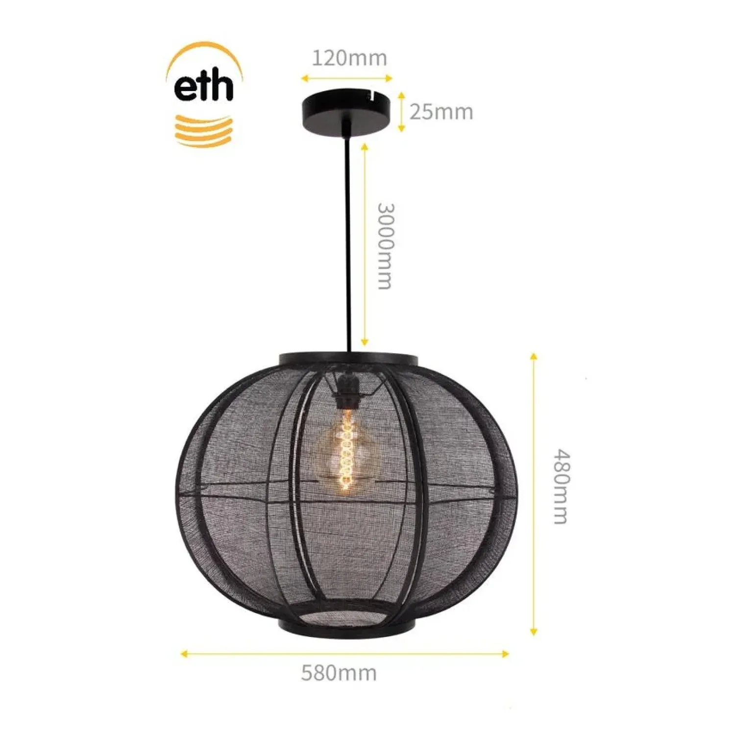 Trading Lighting Hanglampen|Fabric 1-lichts Hanglamp Zwart 58cm