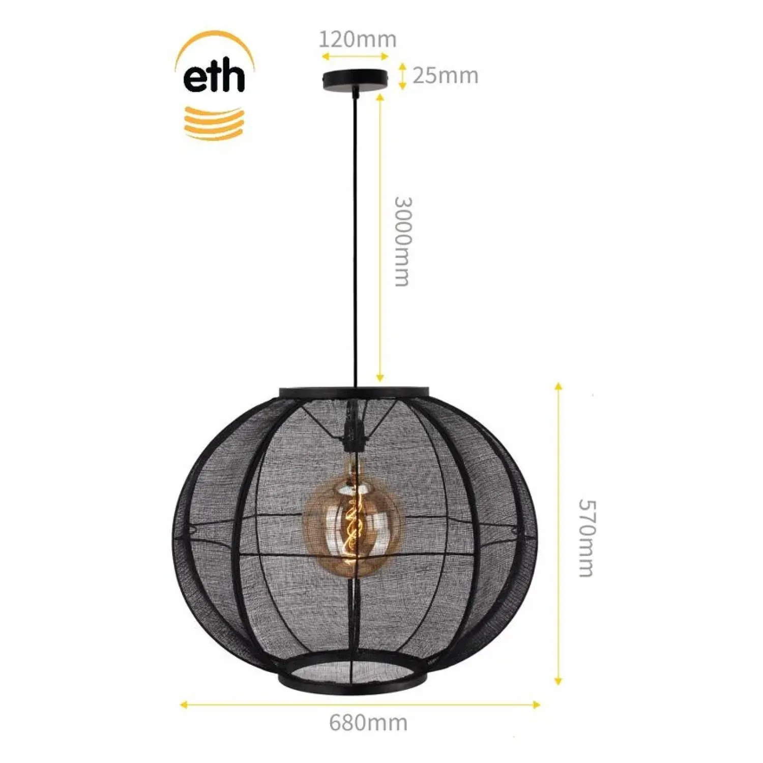 Trading Lighting Hanglampen|Fabric 1-lichts Hanglamp Zwart 68cm