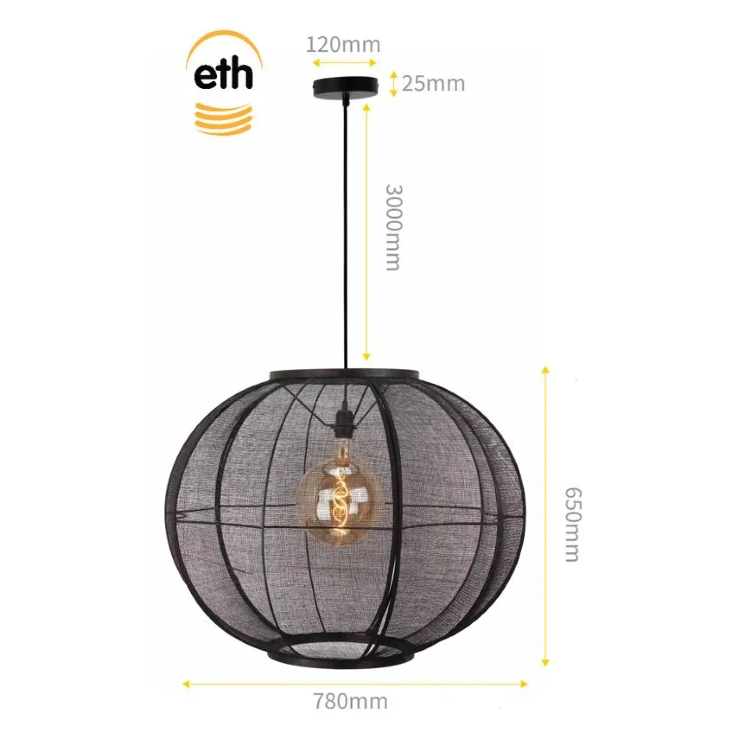 Trading Lighting Hanglampen|Fabric 1-lichts Hanglamp Zwart 78cm