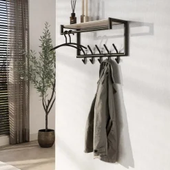 Kalfort Kapstokken|Fenna Kapstok met hoedenplank 10 haken Travertine 65cm