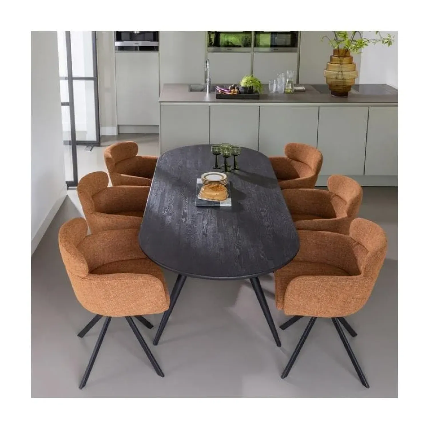 WOOOD Eetkamerstoelen|Fenne Draaibare eetkamerstoel geweven stof ginger