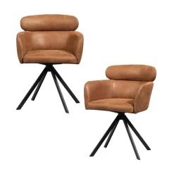 WOOOD Eetkamerstoelen|Fenne Draaibare eetkamerstoel leerlook cognac