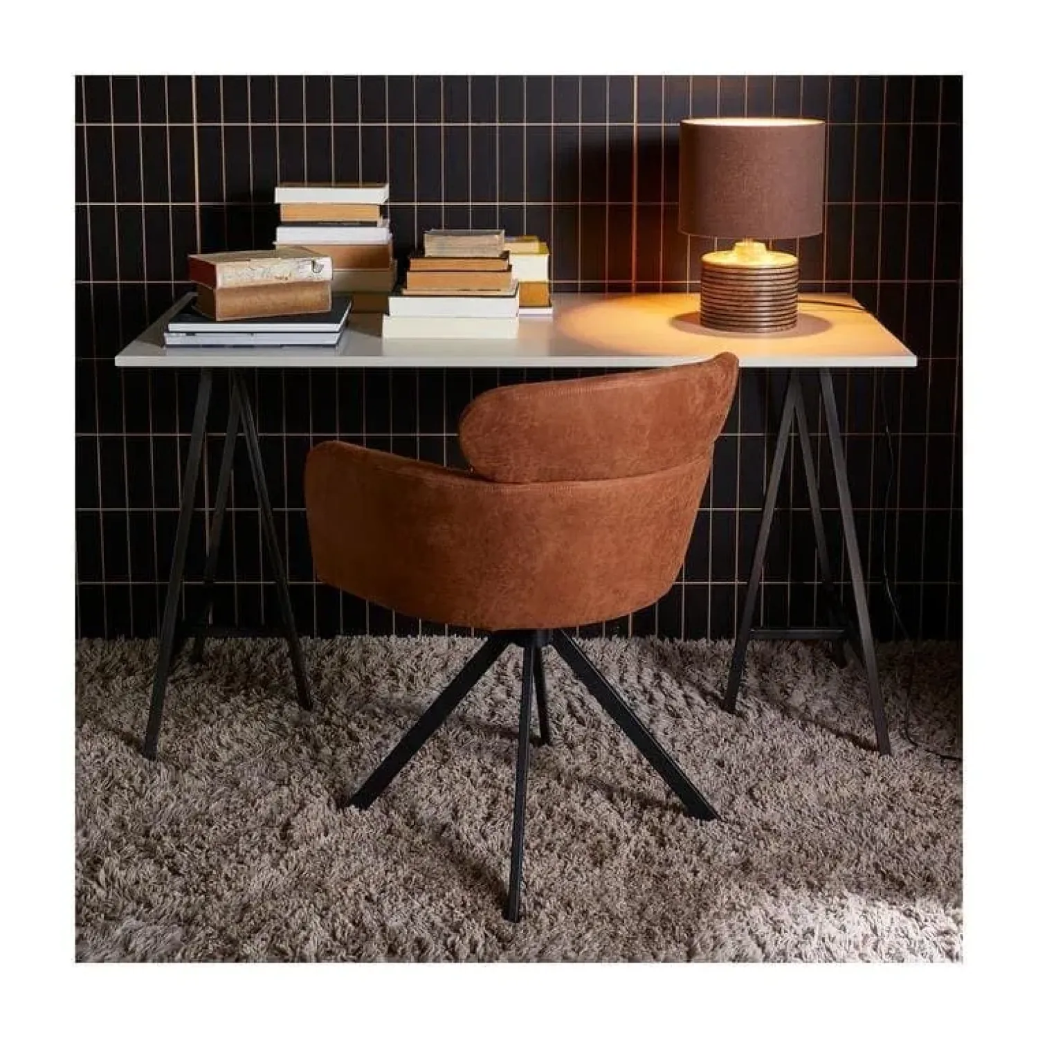 WOOOD Eetkamerstoelen|Fenne Draaibare eetkamerstoel leerlook cognac