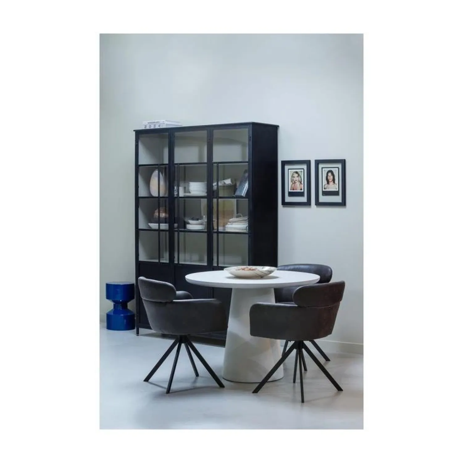 WOOOD Eetkamerstoelen|Fenne Draaibare eetkamerstoel leerlook zwart/grijs