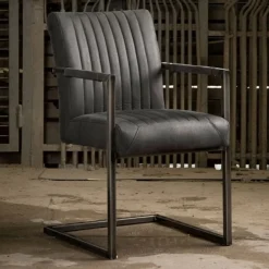 Tower living Eetkamerstoelen|Ferro Eetkamerstoel armleuning microvezel antraciet 52cm