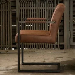 Tower living Eetkamerstoelen|Ferro Eetkamerstoel armleuning microvezel lichtbruin 52cm