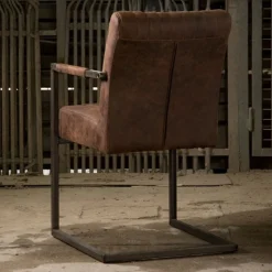 Tower living Eetkamerstoelen|Ferro Eetkamerstoel armleuning microvezel donkerbruin 52cm
