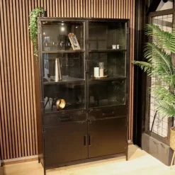 Cavetown Vitrinekasten|Industriele Kasten|Figue vitrinekast industrieel zwart 120cm