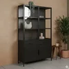 Cavetown Vitrinekasten|Industriele Kasten|Figue vitrinekast industrieel zwart zijkant glas 120cm