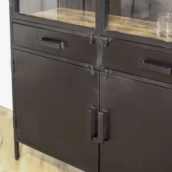 Cavetown Vitrinekasten|Industriele Kasten|Figue vitrinekast industrieel zwart houten planken 120cm