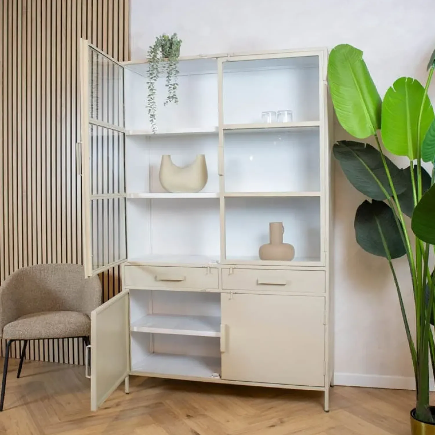 Cavetown Vitrinekasten|Industriele Kasten|Figue vitrinekast industrieel taupe 120cm