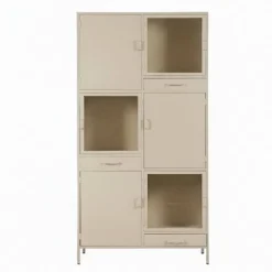 Cavetown Vitrinekasten|Industriele Kasten|Figue vitrinekast taupe 3 lade 6 deur 120cm