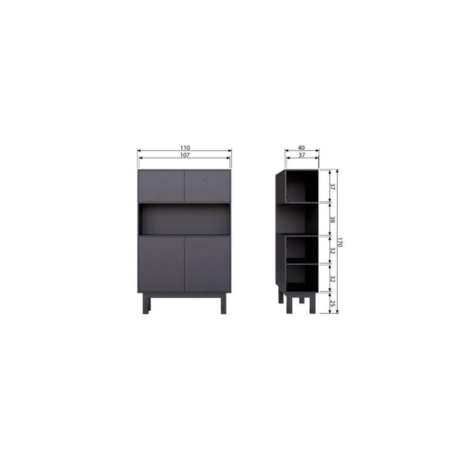 WOOOD Barkasten|Industriele Kasten|Finca Buffet-/drankkast grenen zwart 110cm