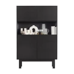 WOOOD Barkasten|Industriele Kasten|Finca Buffet-/drankkast grenen zwart 110cm