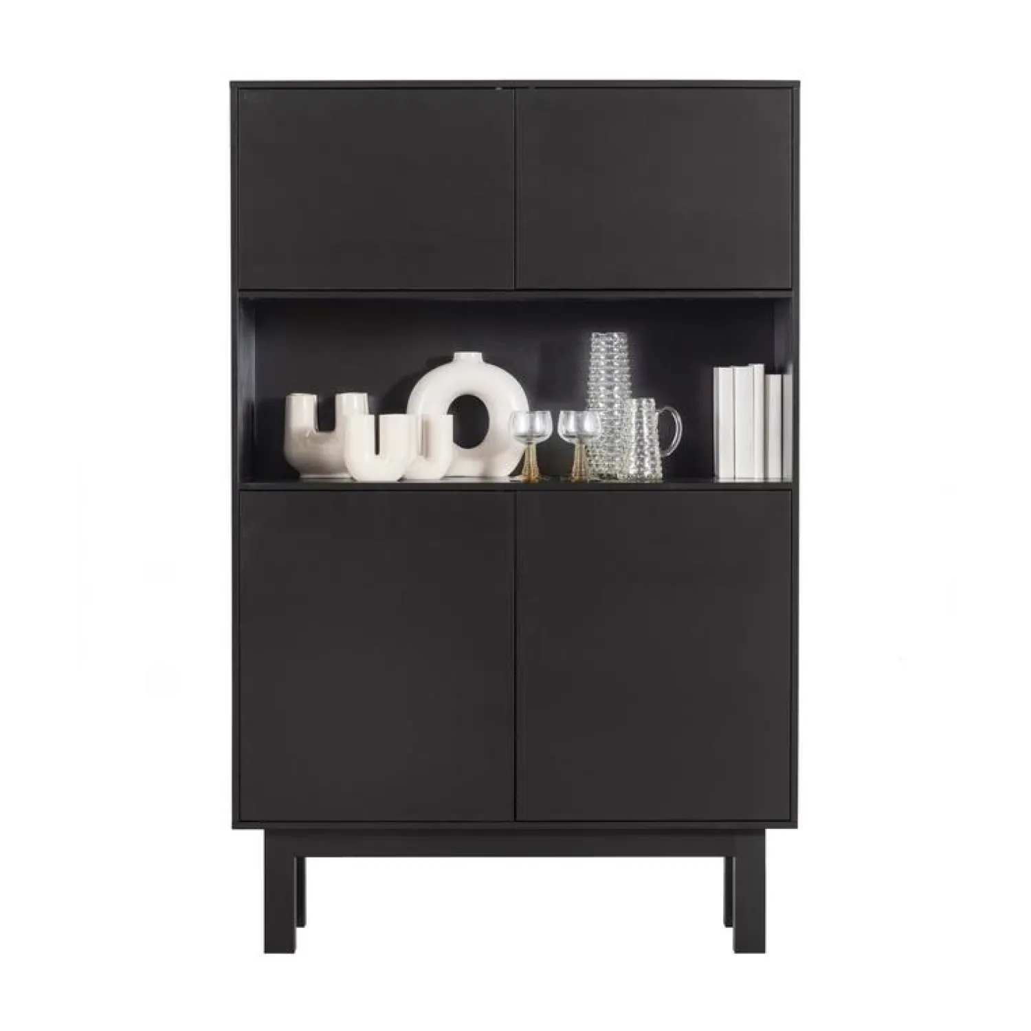 WOOOD Barkasten|Industriele Kasten|Finca Buffet-/drankkast grenen zwart 110cm