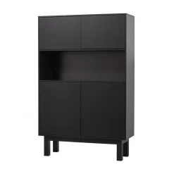 WOOOD Barkasten|Industriele Kasten|Finca Buffet-/drankkast grenen zwart 110cm