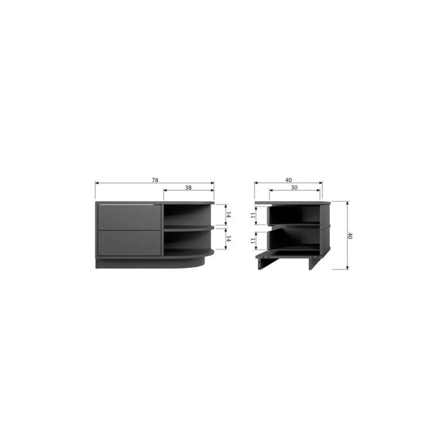WOOOD Industriele Kasten|Tv Meubels|Finca Tv meubel rond rechts grenen zwart 78cm